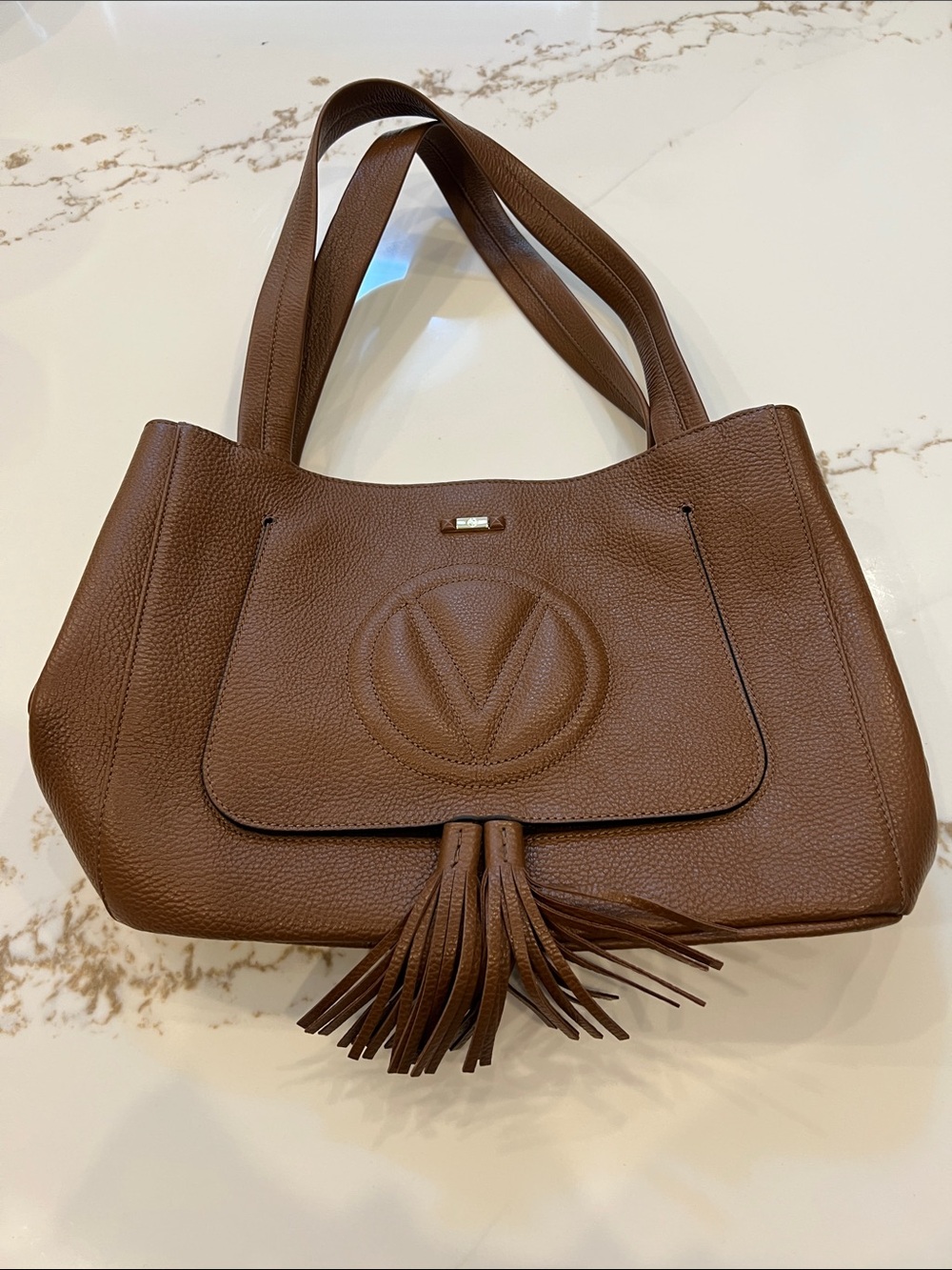 Valentino Brown Leather Tassel Shoulder Bag